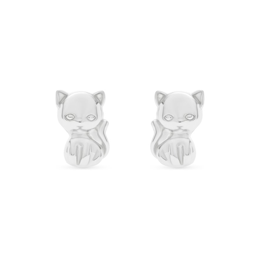 FAVS Ohrschmuck aus 925er Silber in Form von zwei sitzenden Katzen mit Details wie Augen und Schnurrhaaren.