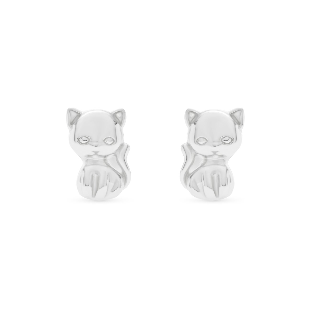 FAVS Ohrschmuck aus 925er Silber in Form von zwei sitzenden Katzen mit Details wie Augen und Schnurrhaaren.