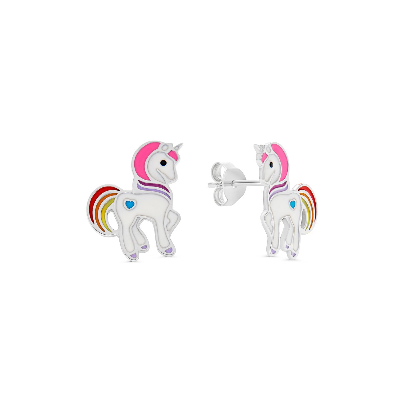 FAVS 925 Silber Ohrschmuck, ein Paar Einhorn-Ohrringe, farbig emailliert.