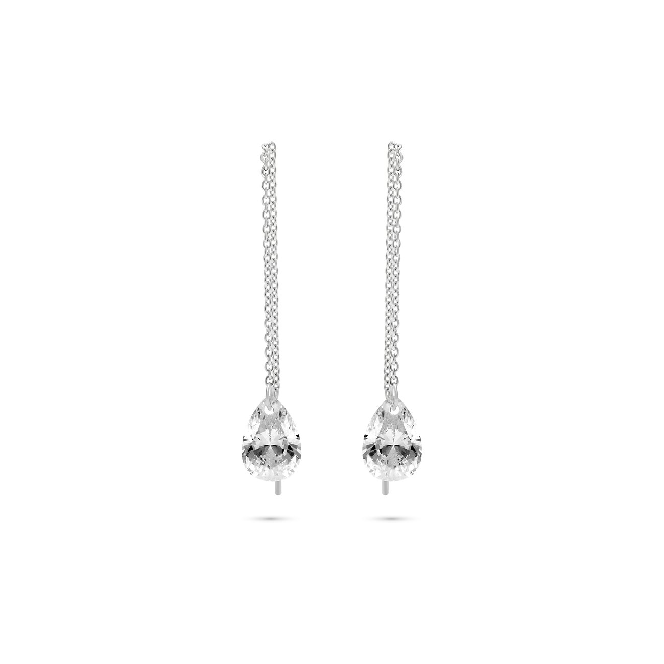 Orecchini pendenti FAVS in argento 925 con lunghe catene che reggono zirconi a goccia effetto gemma.