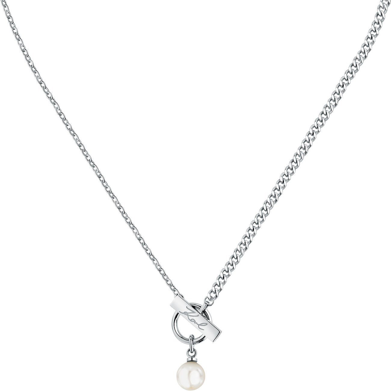 Collier Karl Lagerfeld en acier inoxydable avec perle et fermoir à bascule.