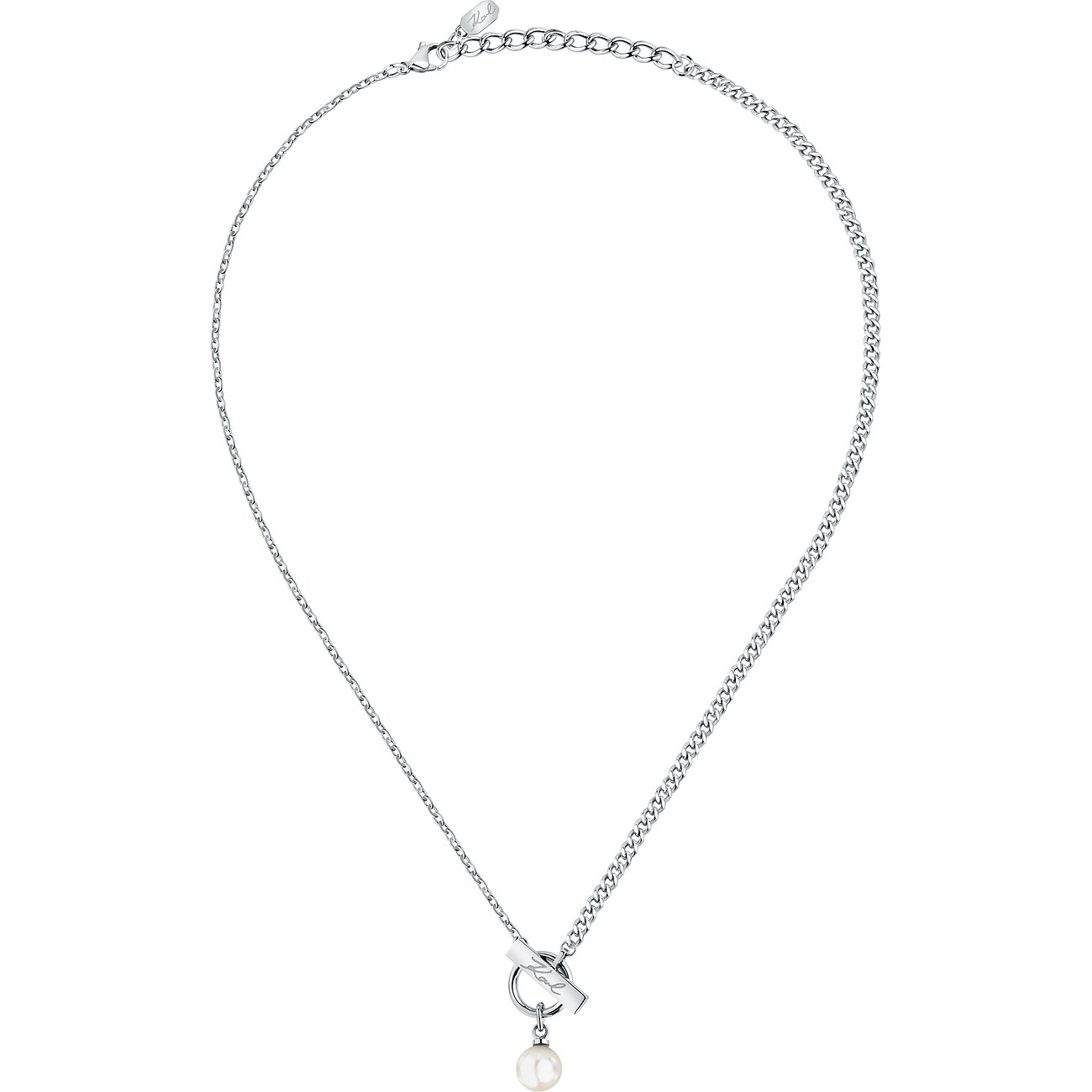 Collier Karl Lagerfeld en acier inoxydable avec perle et fermoir à bascule.