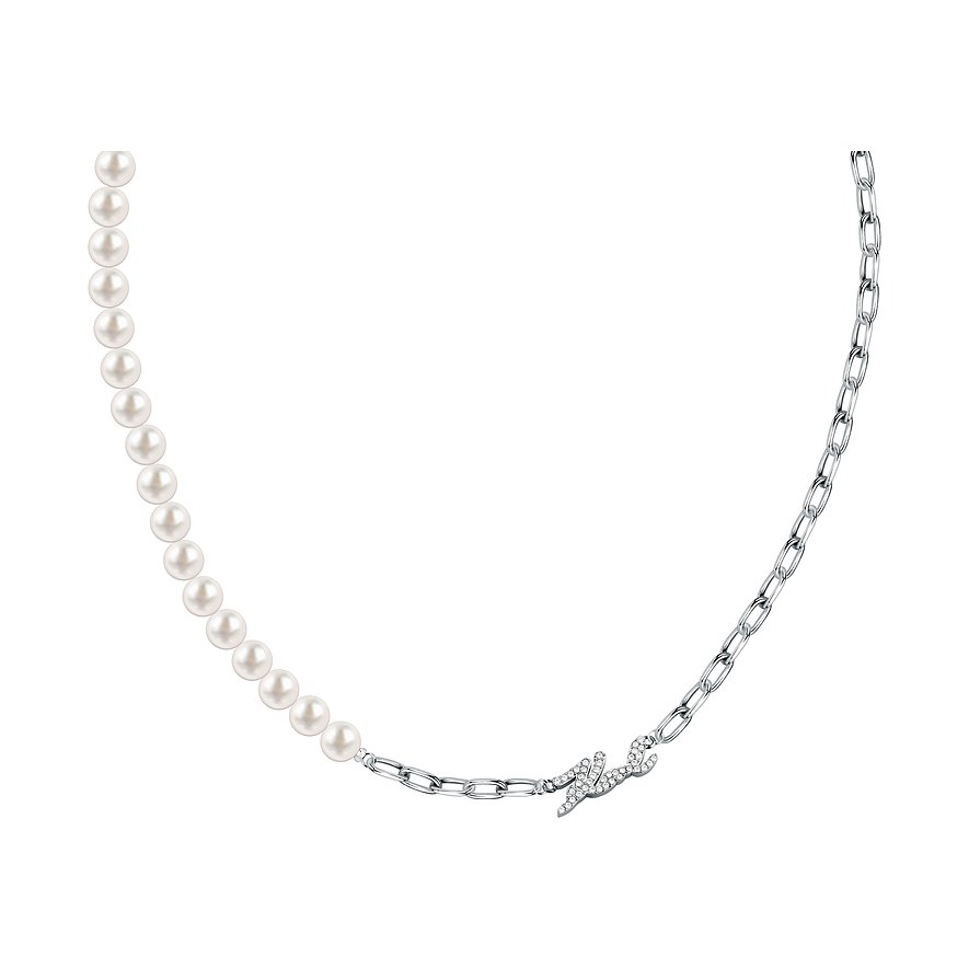 Karl Lagerfeld Kette aus Edelstahl mit Perlen und Zirkonia.