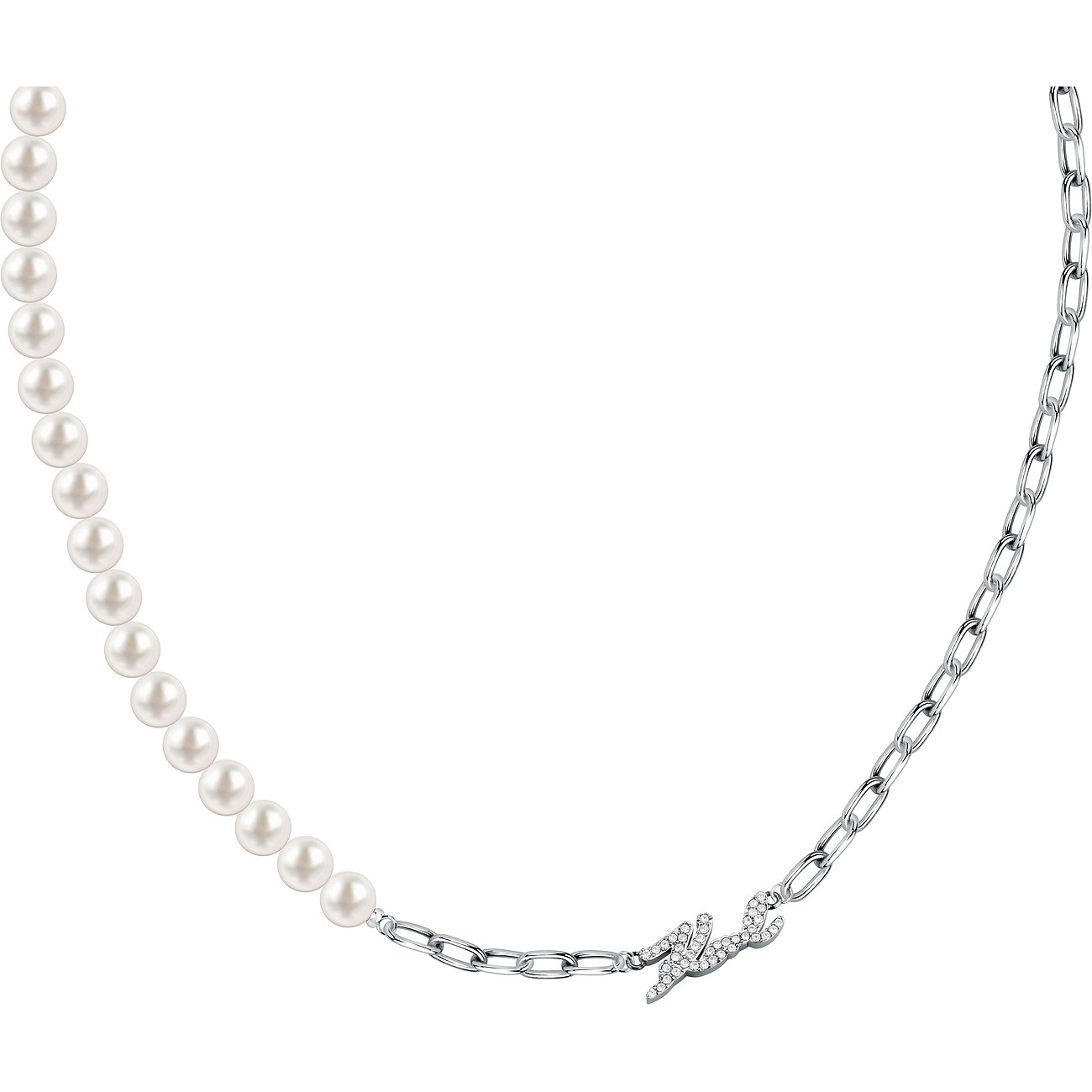 Karl Lagerfeld Kette aus Edelstahl mit Perlen und Zirkonia.