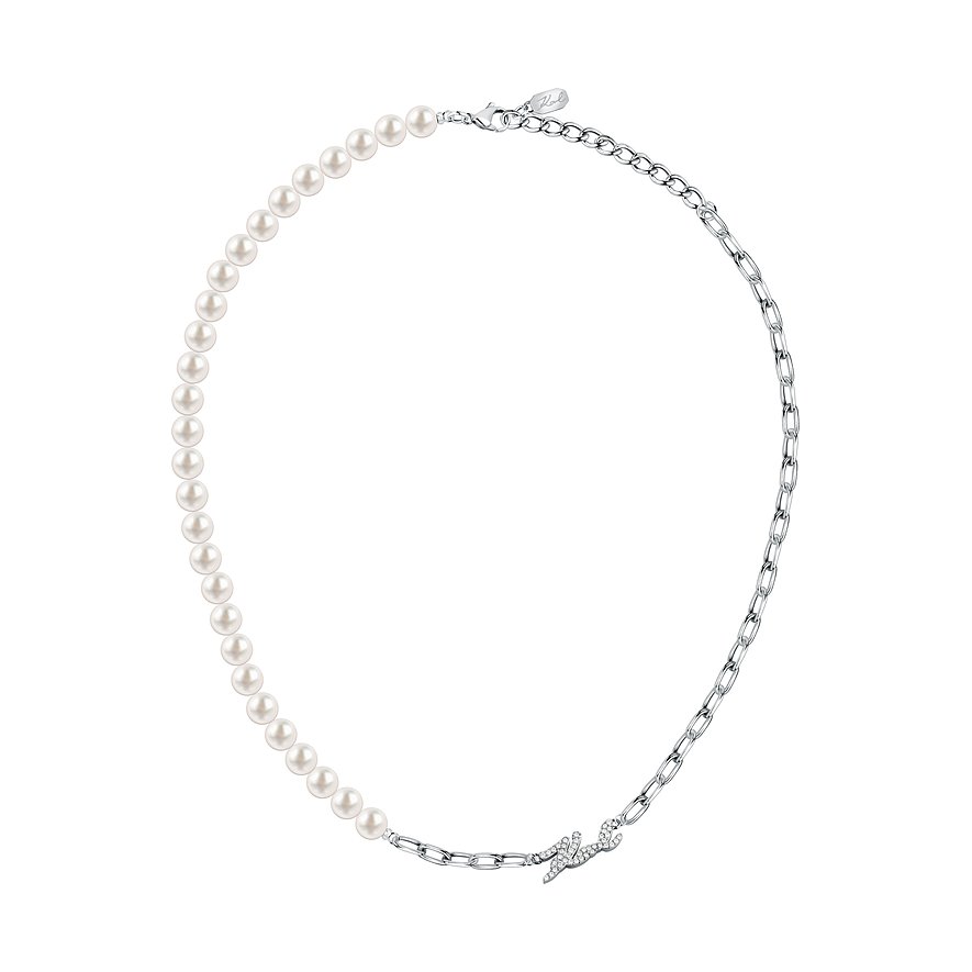 Karl Lagerfeld Halsschmuck aus Edelstahl mit Perlen und Kristall-Anhänger.