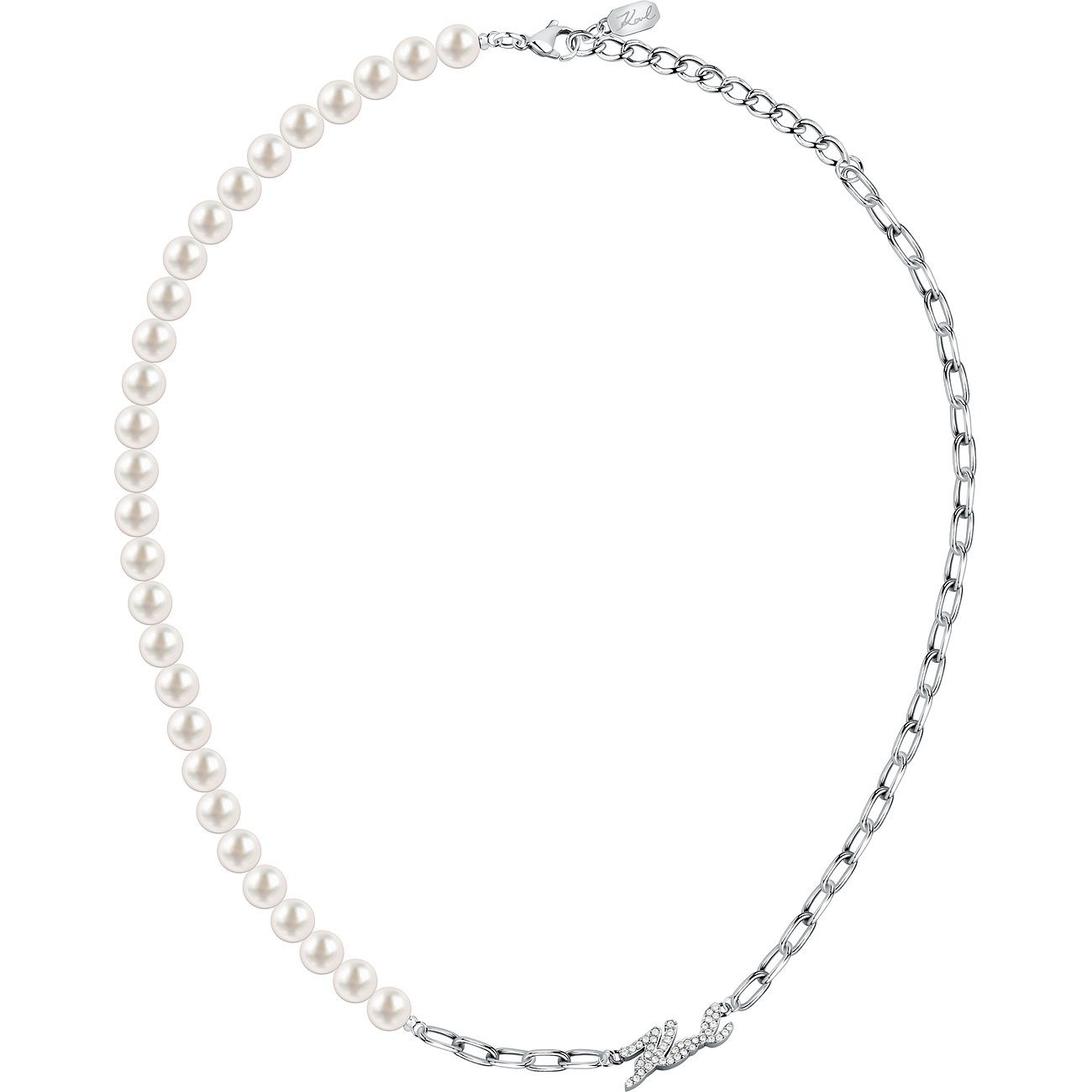 Karl Lagerfeld Halsschmuck aus Edelstahl mit Perlen und Kristall-Anhänger.