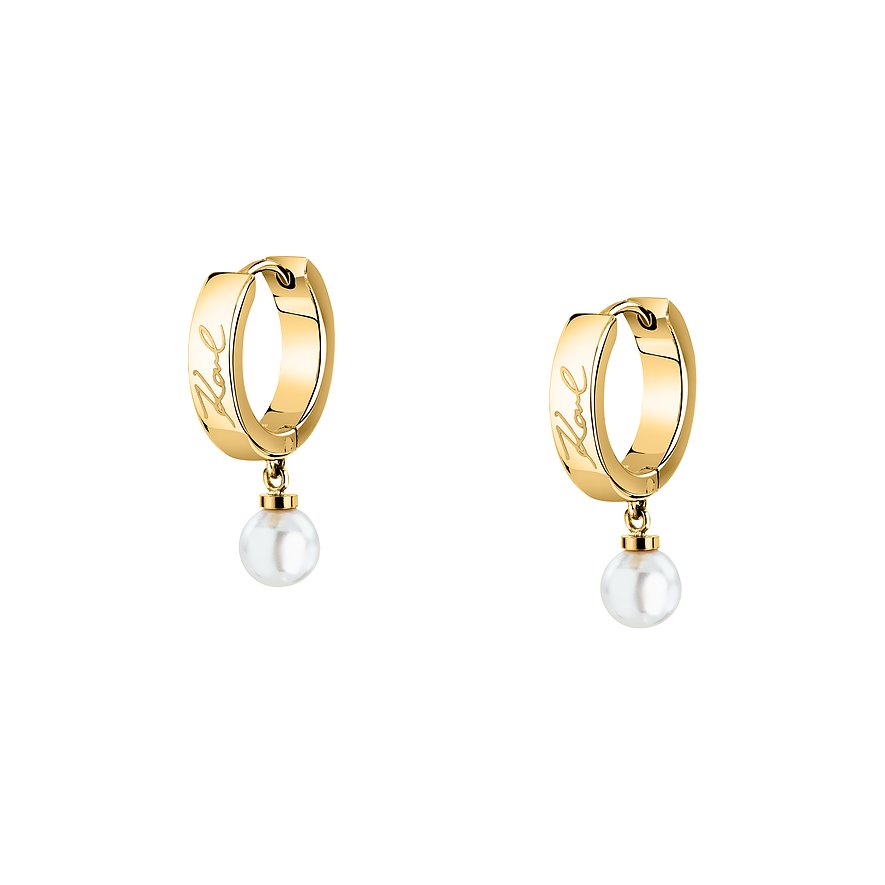 Karl Lagerfeld Ohrhänger Pearl, Kunstperle, Damen, Edelstahl, gelbgold