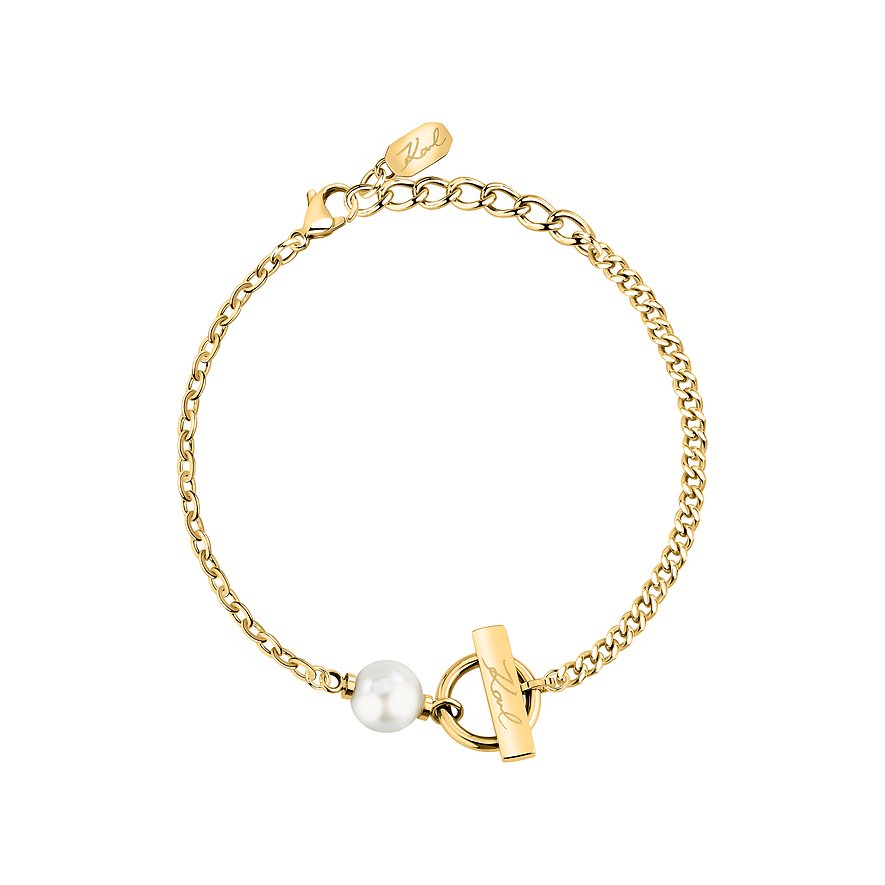 Karl Lagerfeld Armband Pearl, Kunstperle, Damen, Edelstahl, gelbgold