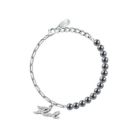 Bracelet Karl Lagerfeld en acier inoxydable avec perles et zircone cubique.