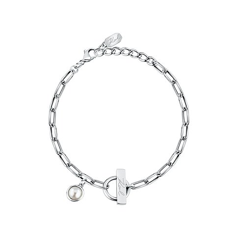 Bracelet Karl Lagerfeld en acier inoxydable avec perle et fermoir à bascule.