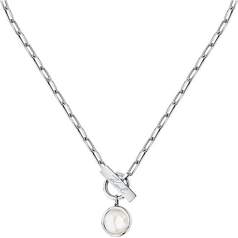 Collier Karl Lagerfeld en acier inoxydable avec pendentif perle et fermoir mousqueton.
