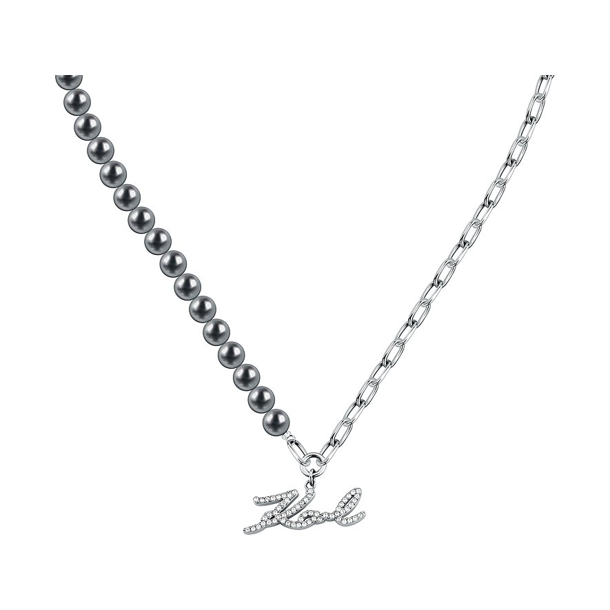 Karl Lagerfeld Kette Pearl, Kunstperle, Damen, Edelstahl, silber