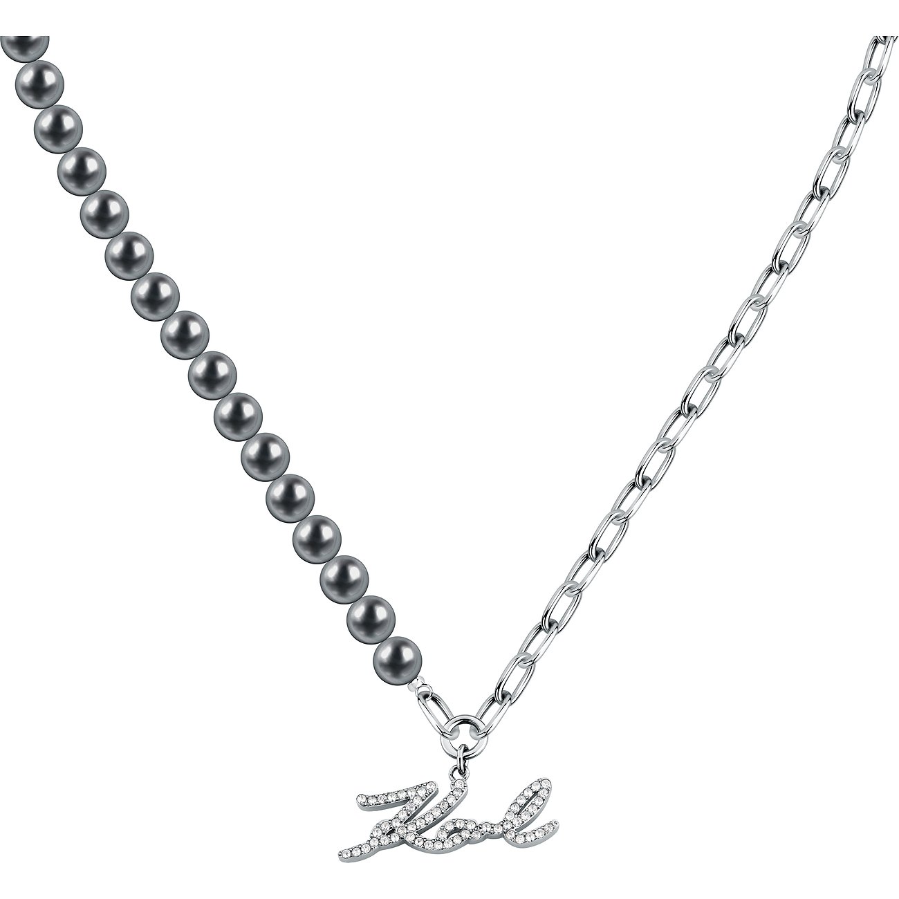 Karl Lagerfeld Halsschmuck aus Edelstahl mit Perlen und Strass-Anhänger.