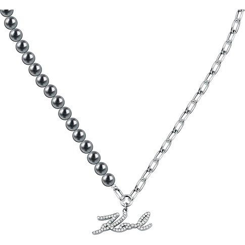 Collier Karl Lagerfeld en acier inoxydable avec perles et pendentif en strass.