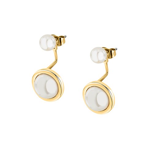 Boucles d'oreilles Karl Lagerfeld en acier inoxydable avec perles et boîtier doré.