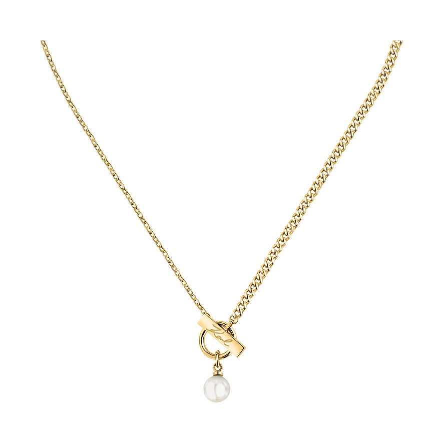 Karl Lagerfeld Kette Pearl, Kunstperle, Damen, Edelstahl, gelbgold
