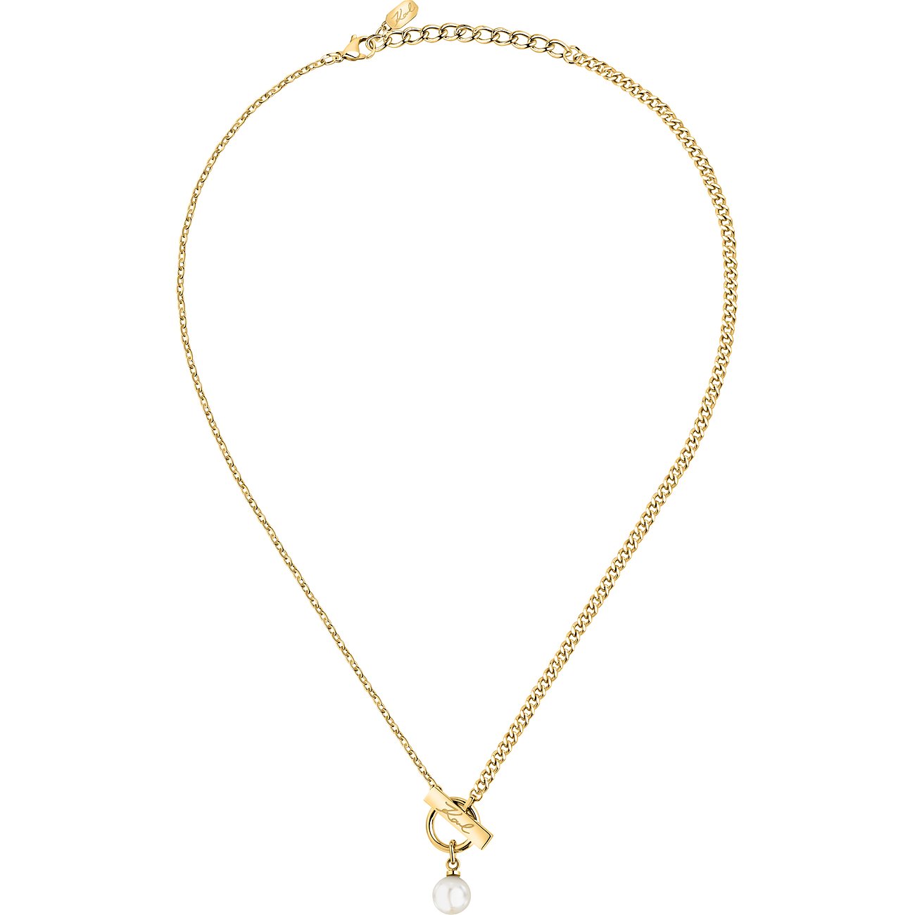 Karl Lagerfeld Halsschmuck aus Edelstahl mit Perle und Toggle-Verschluss.