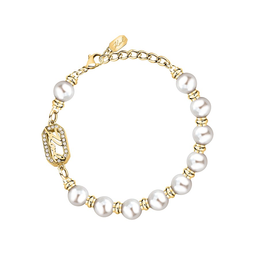 Karl Lagerfeld Armband Pearl, Kunstperle, Damen, Edelstahl, gelbgold