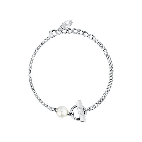 Bracelet Karl Lagerfeld en acier inoxydable avec perle et fermoir à bascule.