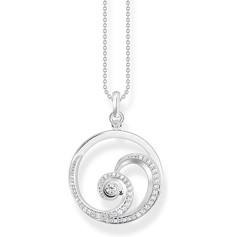 Thomas Sabo Halsschmuck aus 925er Silber mit Zirkonia, wellenförmiger Anhänger.
