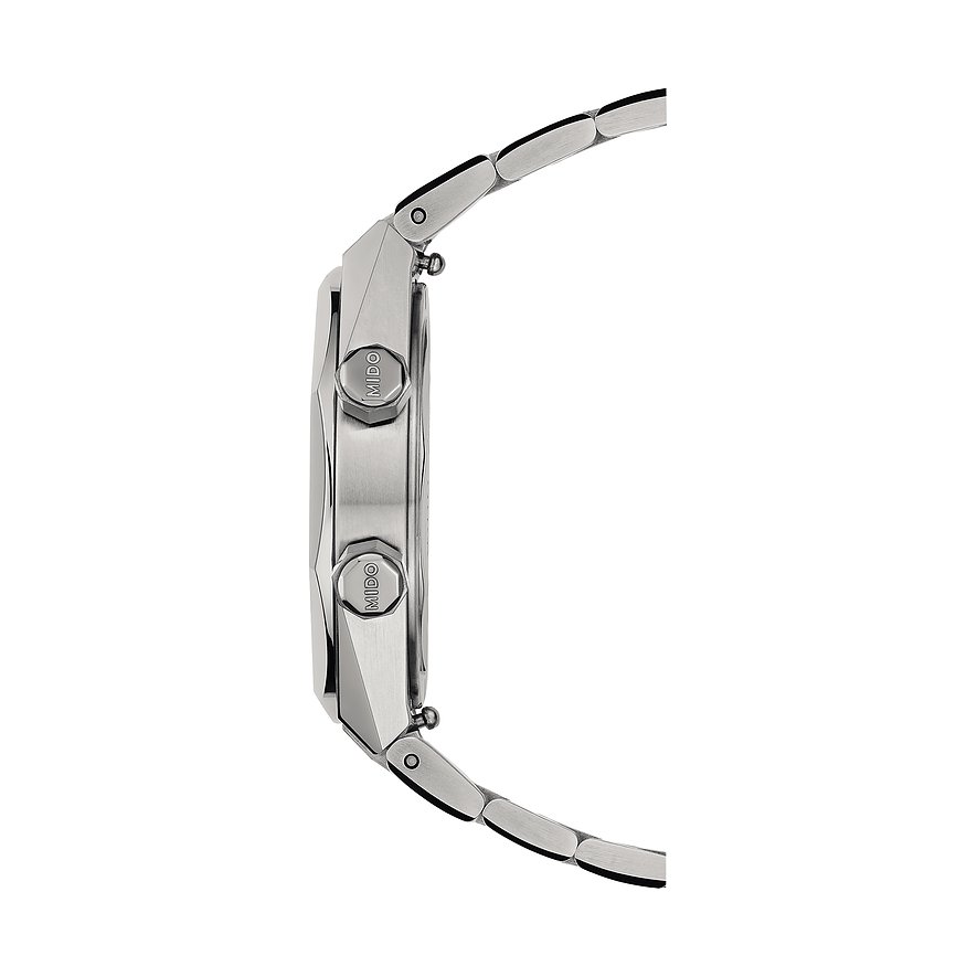 Mido Herrenuhr mit Edelstahlgehäuse und silberfarbenem Armband.