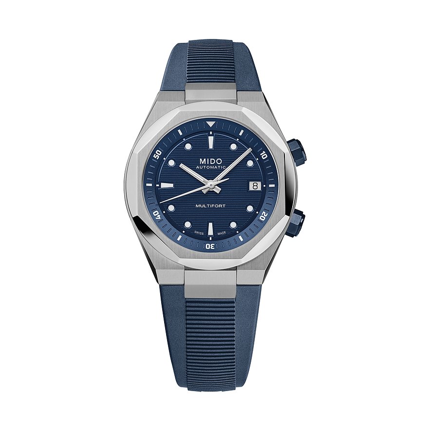 Mido Herrenuhr Multifort Two Crowns M0475071704100, Herren, Edelstahl, Armband: Kautschuk, Automatik, analog