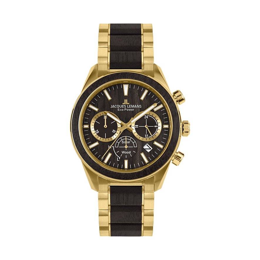 2. Chance - Jacques Lemans Chronograph 1-2115L, Herren, Edelstahl, Holz, Armband: Edelstahl, Lithium-Ionen Akku, analog