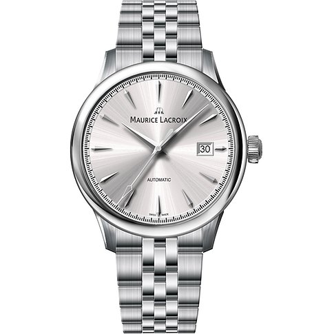 Maurice Lacroix Herrenuhr aus Edelstahl mit analoger Anzeige und Datumsfenster.