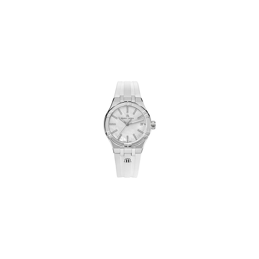 Maurice Lacroix Damenuhr Aikon Quartz AI1106-SS000-170-7, Damen, Edelstahl, Armband: Kautschuk, Quarz, analog