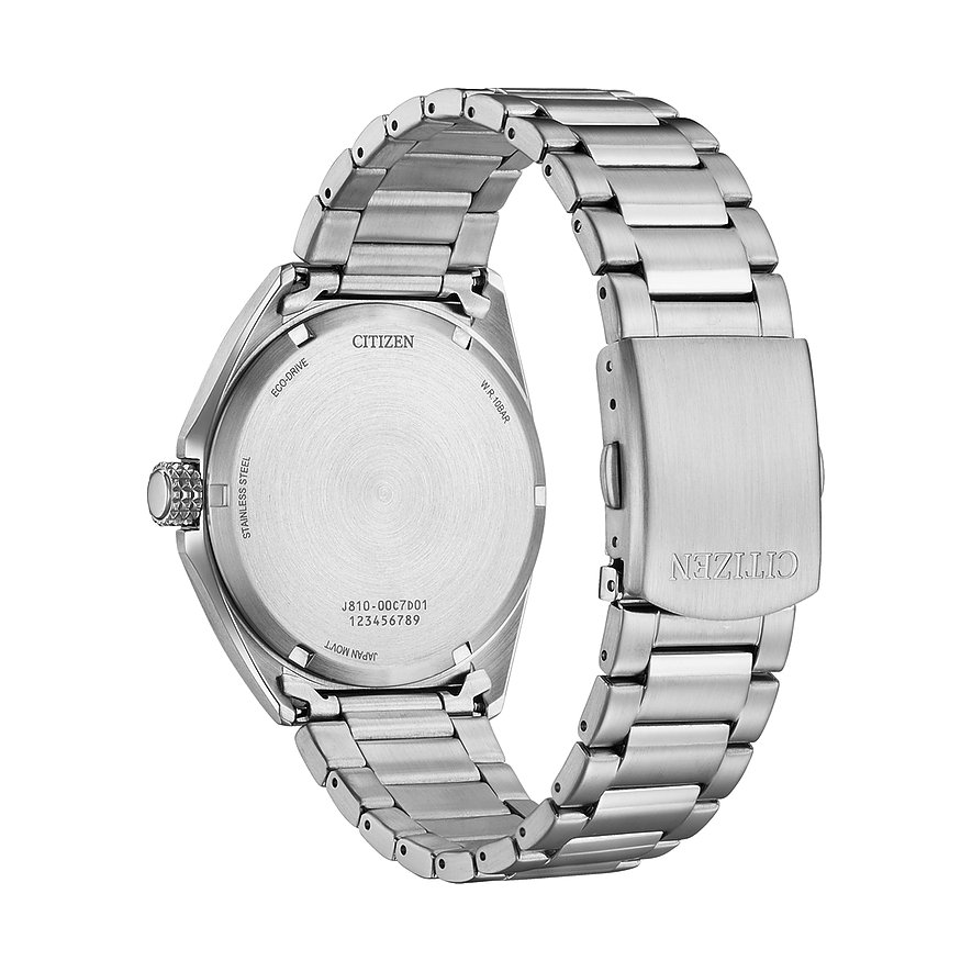 Citizen Herrenuhr aus Edelstahl mit silberfarbenem Gehäuse und Armband.