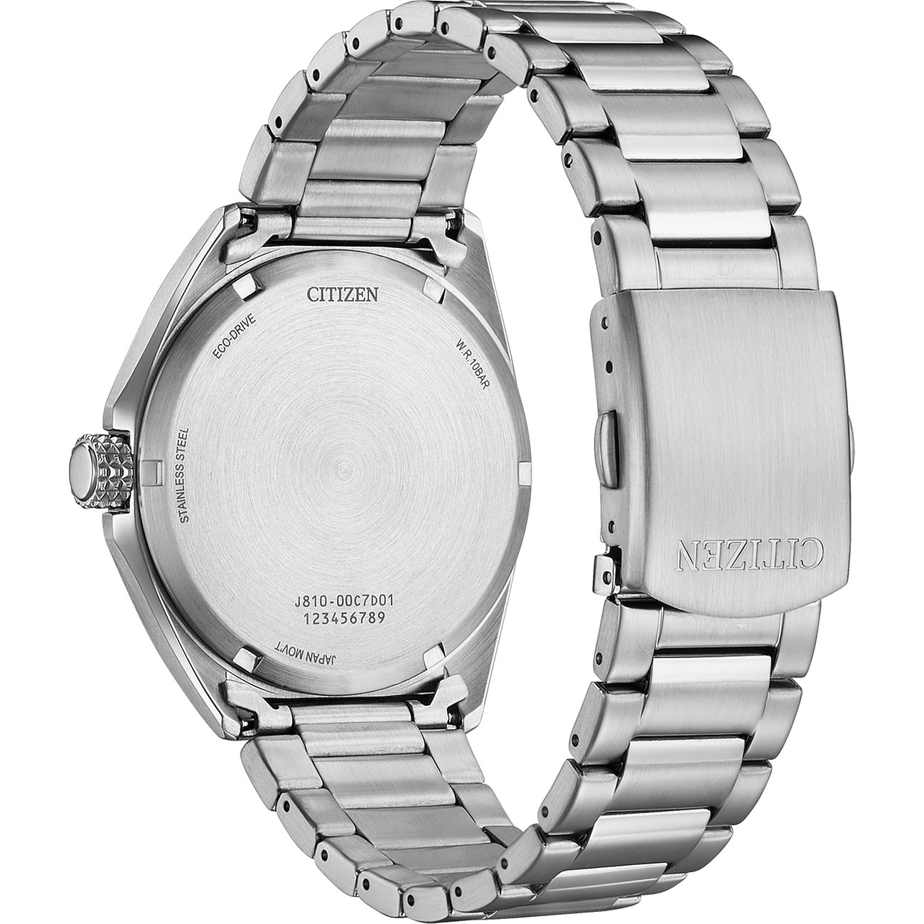 Citizen Herrenuhr aus Edelstahl mit silberfarbenem Gehäuse und Armband.