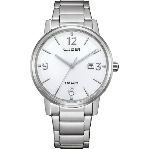 Citizen Herrenuhr mit Edelstahlgehäuse, silberfarben, analog, mit Datum.