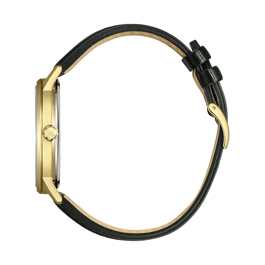 Citizen Herrenuhr mit Edelstahlgehäuse, analog, schwarzes Lederarmband.