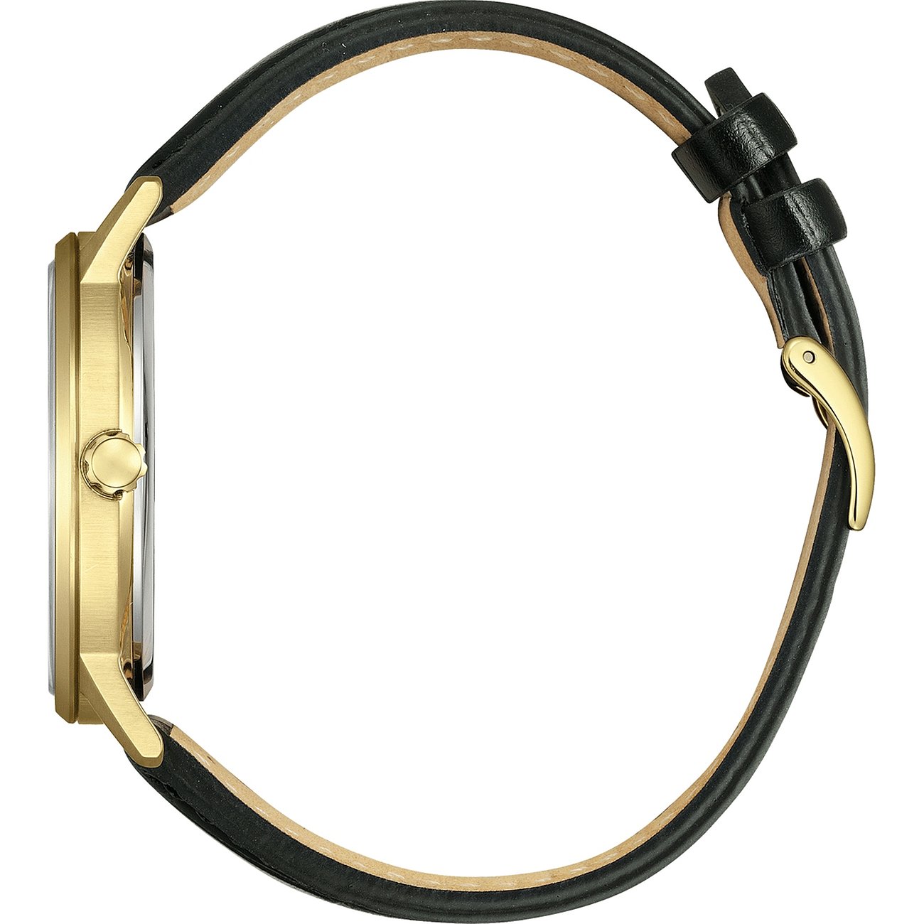 Citizen Herrenuhr mit Edelstahlgehäuse, analog, schwarzes Lederarmband.
