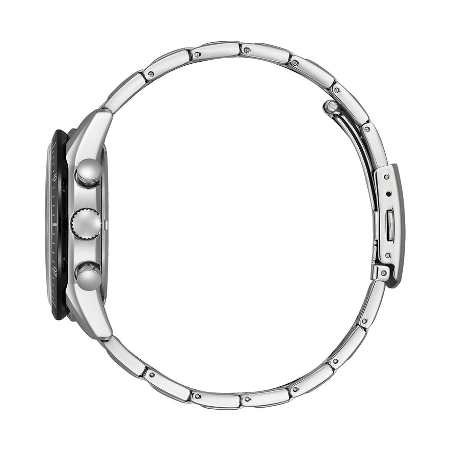 Citizen Herrenuhr aus Edelstahl, silberfarbenes Gehäuse mit analoger Anzeige.