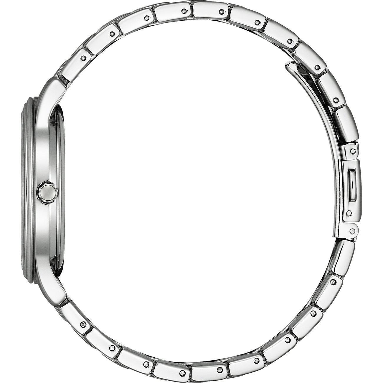 Citizen Damenuhr aus Edelstahl, silberfarbenes Gehäuse, mit Gliederarmband.