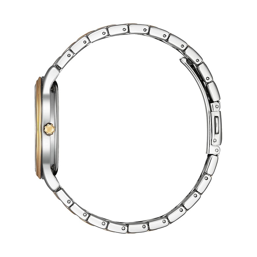 Citizen Damenuhr mit Edelstahlgehäuse, silberfarben und goldfarben.