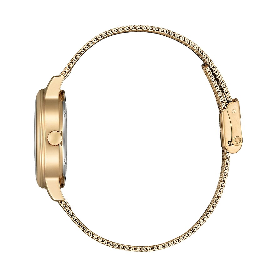 Citizen Damenuhr mit Edelstahlgehäuse, goldfarbenes Mesh-Armband.