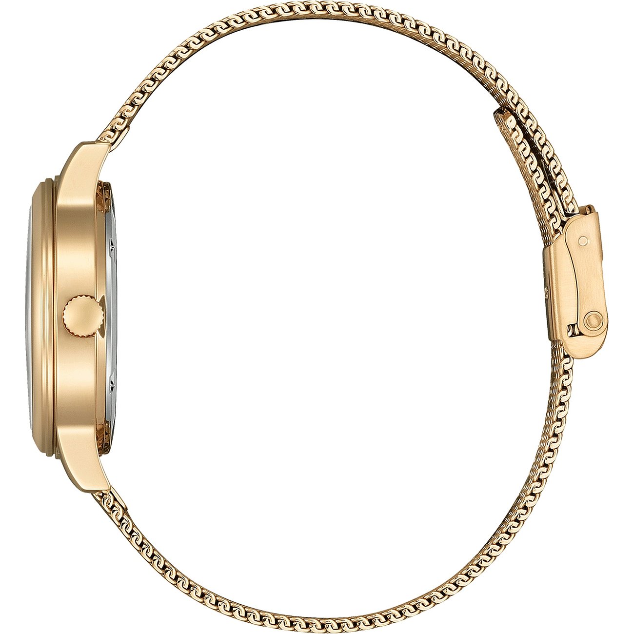 Citizen Damenuhr mit Edelstahlgehäuse, goldfarbenes Mesh-Armband.