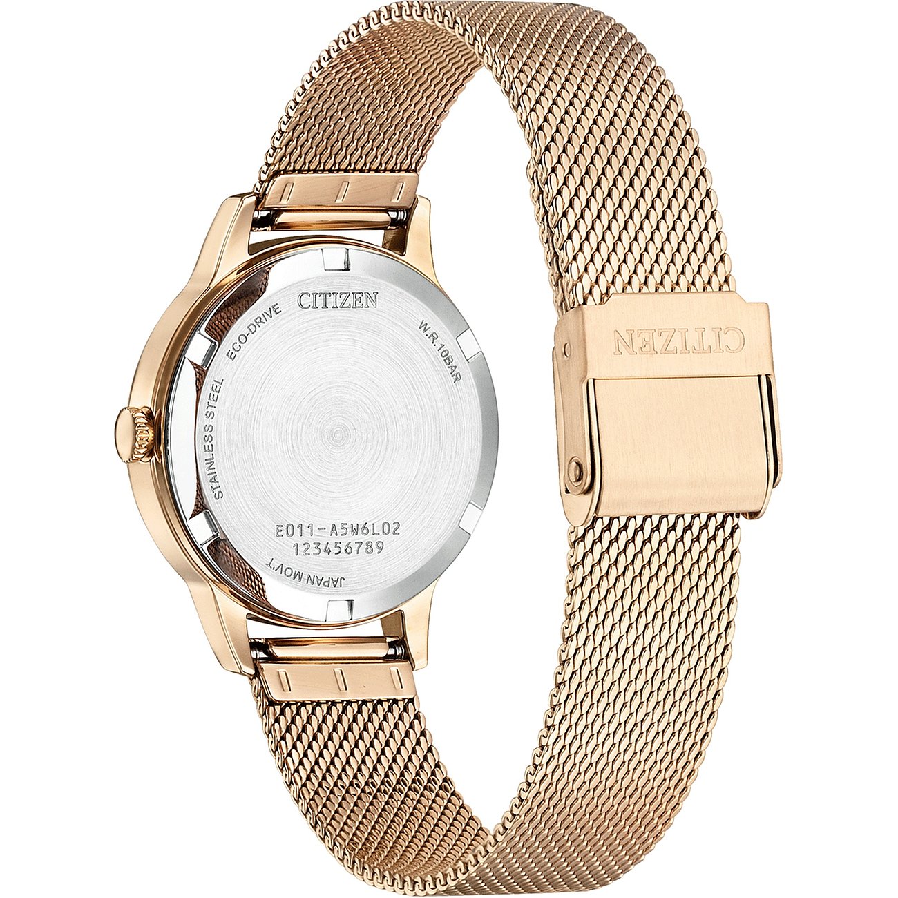 Citizen Damenuhr mit Edelstahlgehäuse und Milanaise-Armband in Roségold.