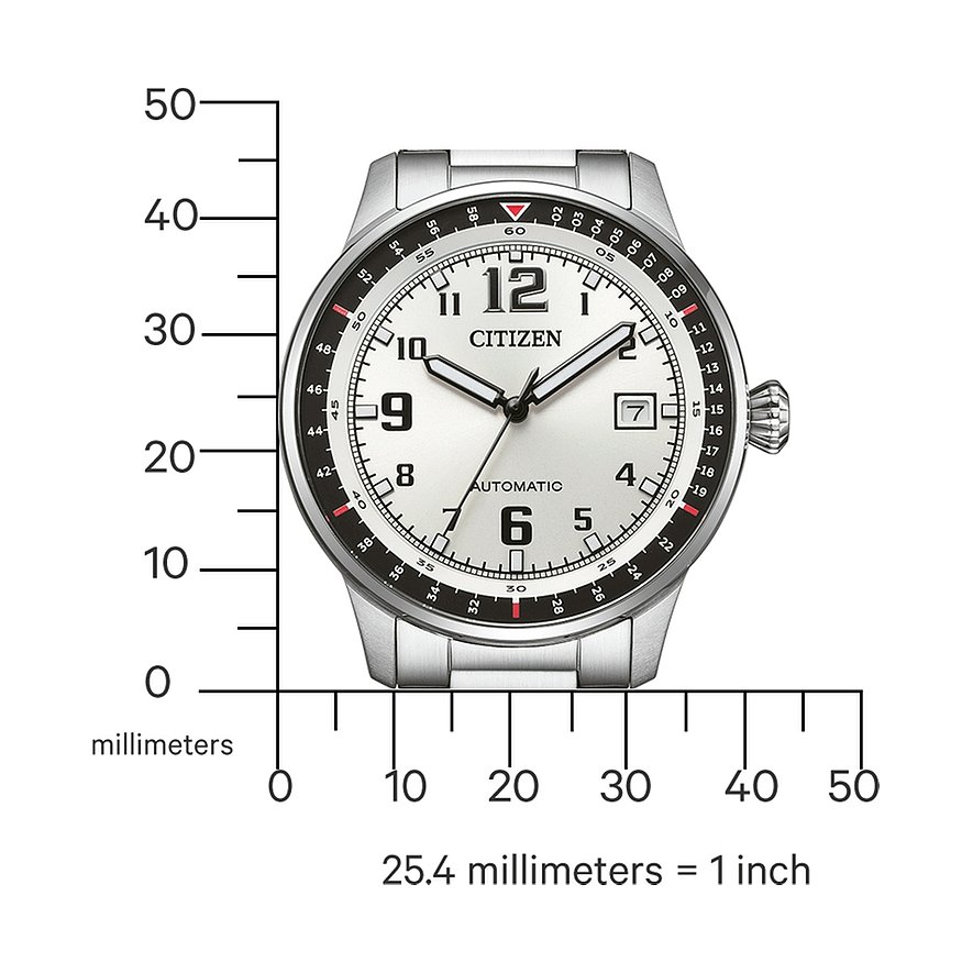 Citizen Herrenuhr mit Edelstahlgehäuse, analog, silberfarbenes Zifferblatt.