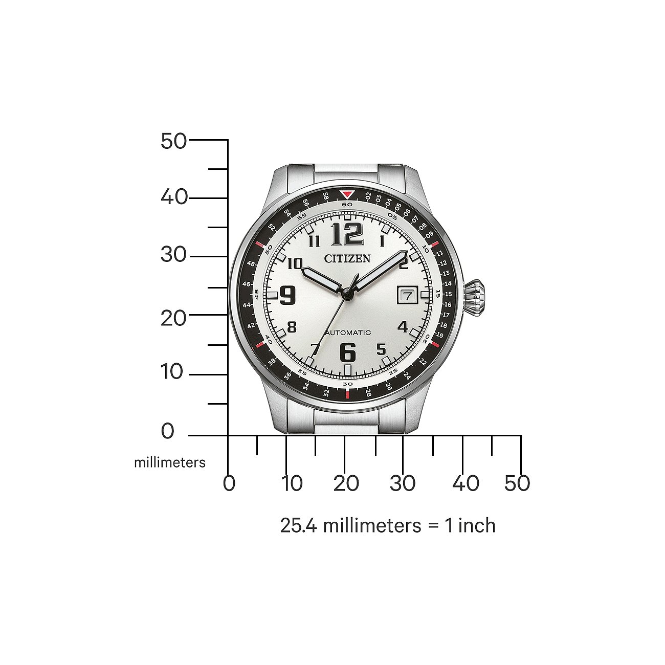 Citizen Herrenuhr mit Edelstahlgehäuse, analog, silberfarbenes Zifferblatt.