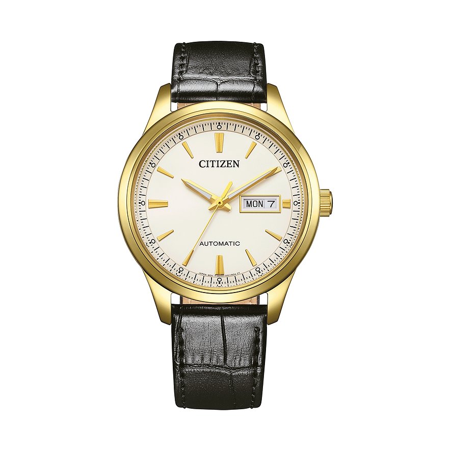 Citizen Herrenuhr Mechanisch NY4059-09AE, Herren, Edelstahl, Armband: Leder, Automatik, analog