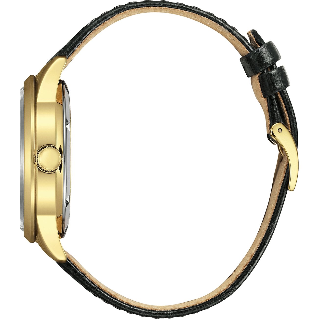 Citizen Herrenuhr mit Edelstahlgehäuse, analog, schwarzes Lederarmband.