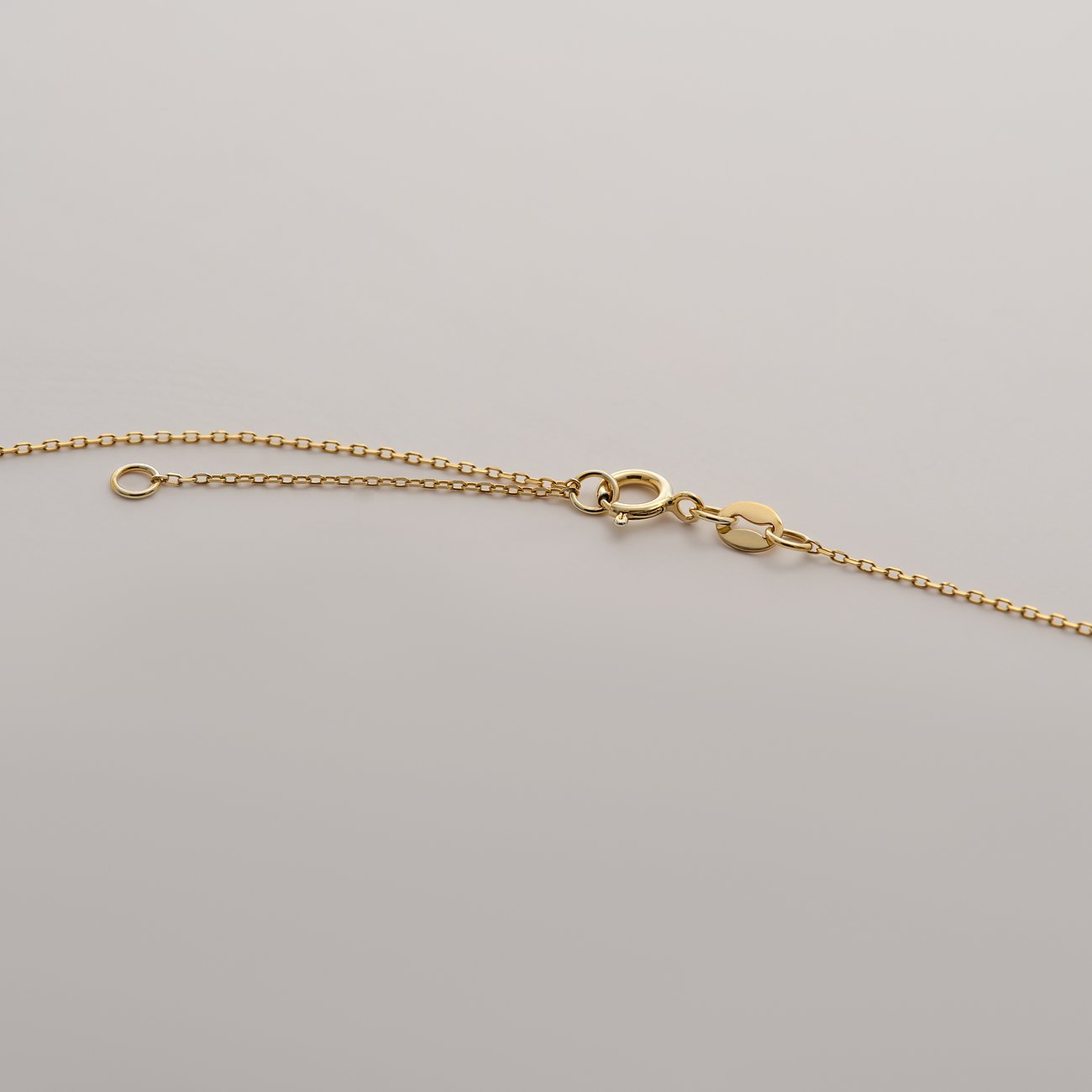 Detailaufnahme des Verschlusses einer CHRIST Goldkette aus 375er Gelbgold für Halsschmuck auf heller Oberfläche.