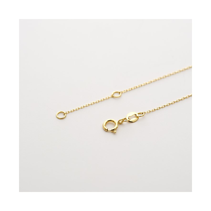 CHRIST armband i glänsande 585 gult guld med säkert fjäderringlås och förlängningskedja på vit bakgrund.