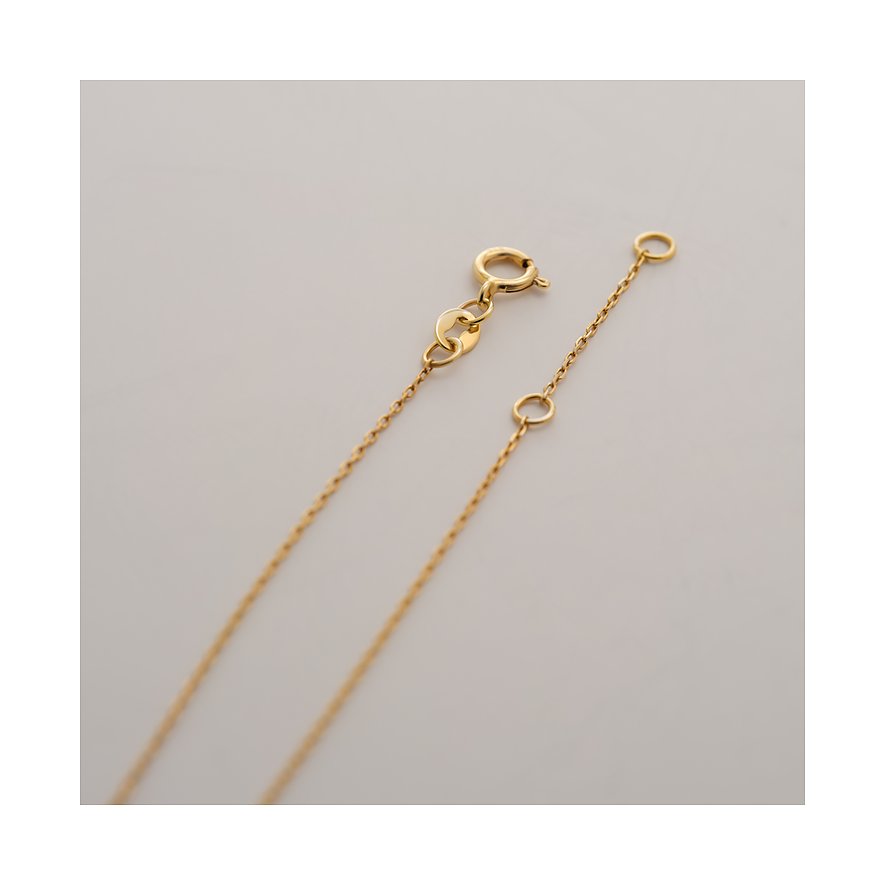 Nahaufnahme der CHRIST Armschmuck-Kette aus 375er Gelbgold mit Verschluss und Verlängerungskette auf hellem Hintergrund.