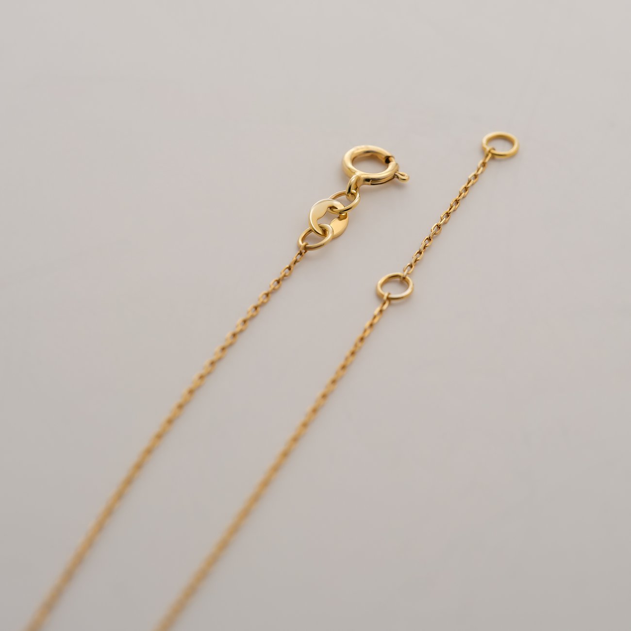 Nahaufnahme der CHRIST Armschmuck-Kette aus 375er Gelbgold mit Verschluss und Verlängerungskette auf hellem Hintergrund.