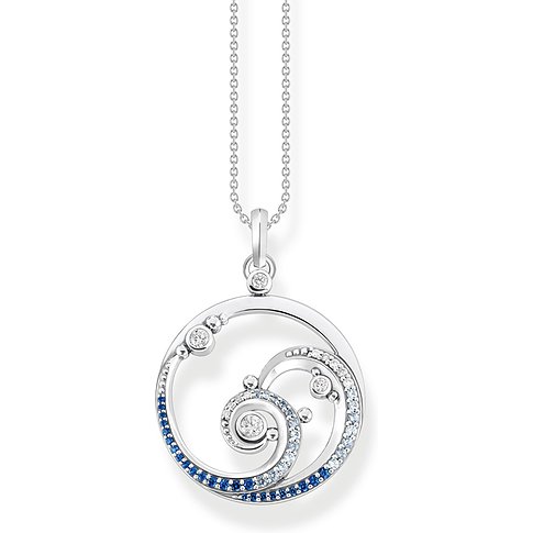 Thomas Sabo Halsschmuck aus 925er Silber mit blauen Spinellen und weißen Steinen.