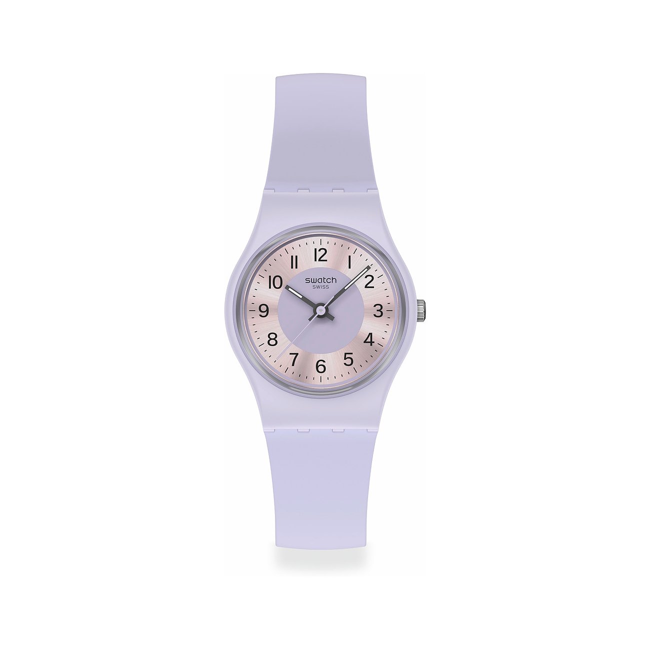 Swatch dameur med plastikkasse, analog, rosaguld urskive.